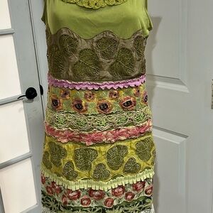 Save The Queen Green and Pink Lace Midi Dress